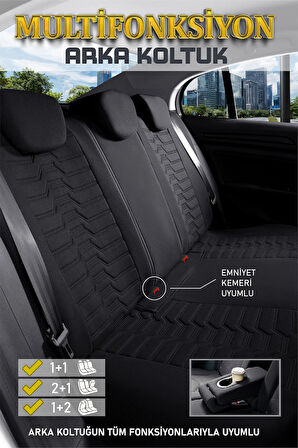 Fiat Egea Cross ile Uyumlu Lüx Deri Detaylı Oto Koltuk Kılıfı Ön Arka Takım PLATINUM Serisi SİYAH