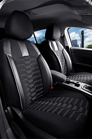 Opel Zafira ile Uyumlu Lüx Deri Detaylı Oto Koltuk Kılıfı Ön Arka Takım PLATINUM SİYAH BEYAZ