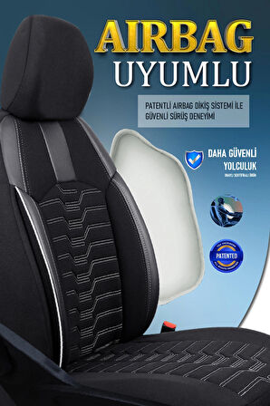 Renault Symbol ile Uyumlu Lüx Deri Detaylı Oto Koltuk Kılıfı Ön Arka Takım PLATINUM SİYAH BEYAZ
