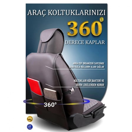 SsanYoung Actyon Sports Lüx Deri Oto Koltuk Kılıfı Ön Arka Takım Safir FÜME