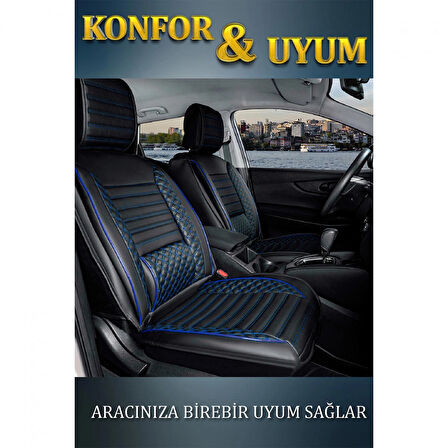 Chevrolet Trax Lüx Deri Oto Koltuk Kılıfı Ön Arka Takım Safir SİYAH MAVİ