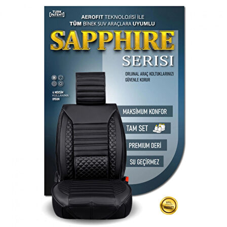 
KİA Rio Yeni Lüx Deri Oto Koltuk Kılıfı Ön Arka Takım Safir TAM SİYAH