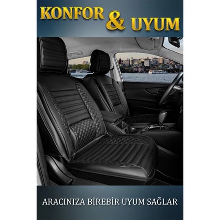 Fiat Egea Cross Lüx Deri Oto Koltuk Kılıfı Ön Arka Takım Safir TAM SİYAH