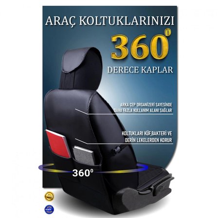 Fiat Egea Cross Lüx Deri Oto Koltuk Kılıfı Ön Arka Takım Safir TAM SİYAH