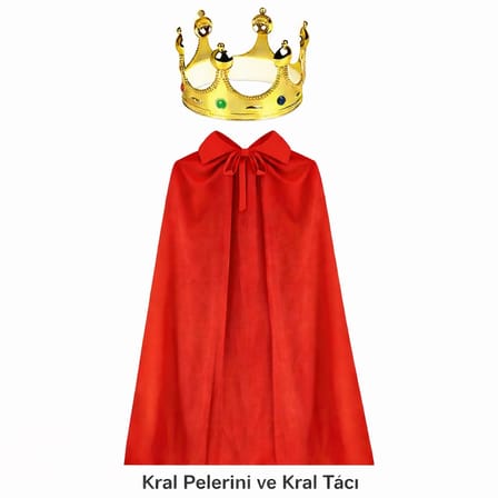 90 Cm Kral Pelerini Ve Altın Kral Tacı Seti