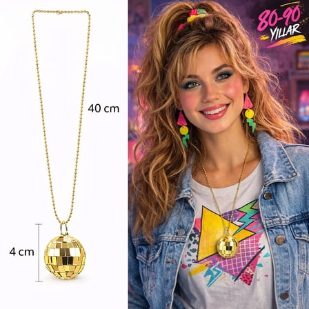 Retro Disko Topu Şekilli 8039ler 9039lar Altın Renk Plastik Kolye