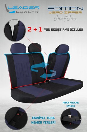 Opel Kadett Uyumlu Lüx Deri Detaylı Tay Tüyü Oto Koltuk Kılıfı Ön Arka Takım Edition Serisi Lacivert