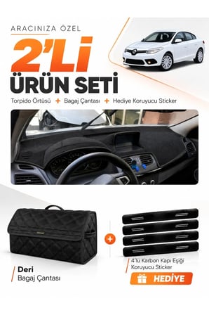 e-biz RENAULT FLUENCE BÜYÜK EKRANLI (2009-2016) Uyumlu Torpido Örtüsü + Deri Çanta - Siyah - RE023