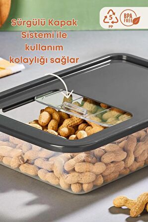 4 Adet Sürgülü Kayar Kapaklı Erzak Bakliyat Saklama Kabı 5 Lt.