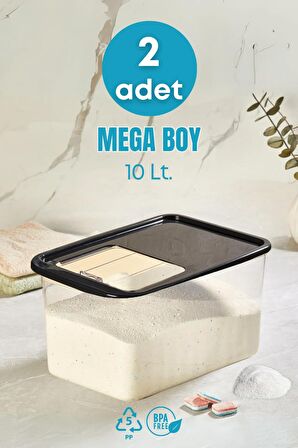 2'li Mega Boy Sürgülü Kayar Kapaklı Tablet Deterjan Saklama Kutusu-Çok Amaçlı Saklama Kabı 10 Lt.