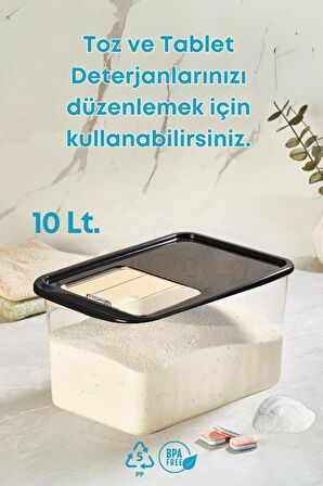 2 Li Sürgülü Kayar Kapaklı Tablet Deterjan Saklama Kutusu-Çok Amaçlı Saklama Kabı 5 Lt+10 Lt