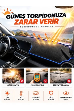 e-biz RENAULT BOREAL (2025-SONRASI) Uyumlu Torpido Örtüsü + Tay Tüyü Çanta - Siyah-Mavi - RE055