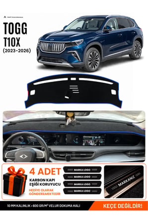 e-biz TOGG T10X (2023-2026) Uyumlu Torpido Koruma, Torpido Örtüsü, Torpido Kılıfı - Siyah-Mavi - TOGG01