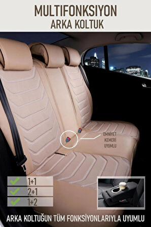 Fiat Egea Comfort Uyumlu Lüx Deri Oto Koltuk Kılıfı Ön Arka Takım TREND Serisi BEJ