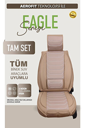 Lincoln Continental Uyumlu Lüx Deri Oto Koltuk Kılıfı Ön Arka Takım TREND Serisi BEJ