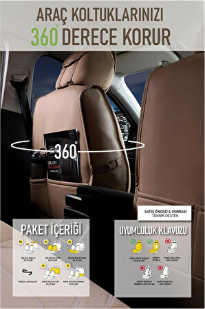 Peugeot 605 Uyumlu Lüx Deri Oto Koltuk Kılıfı Ön Arka Takım TREND Serisi BEJ