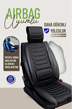 Renault R9 Fairway Uyumlu Lüx Deri Oto Koltuk Kılıfı Ön Arka Takım TREND Serisi TAM SİYAH