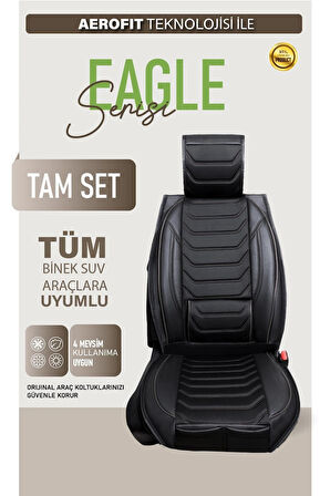 Saab 9-3 Uyumlu Lüx Deri Oto Koltuk Kılıfı Ön Arka Takım TREND Serisi TAM SİYAH