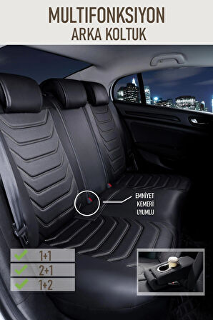 Acura MDX Uyumlu Lüx Deri Oto Koltuk Kılıfı Ön Arka Takım TREND Serisi SİYAH BEYAZ