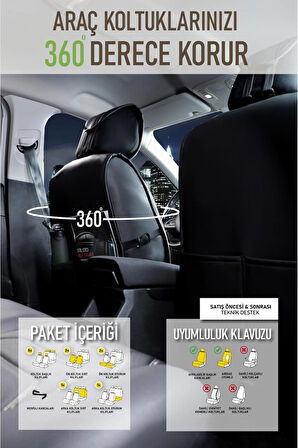 Ford Escape Uyumlu Lüx Deri Oto Koltuk Kılıfı Ön Arka Takım TREND Serisi SİYAH BEYAZ