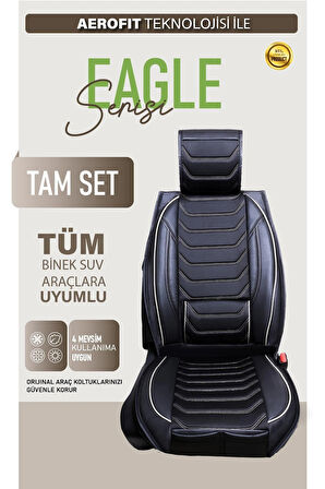Tata Marina Uyumlu Lüx Deri Oto Koltuk Kılıfı Ön Arka Takım TREND Serisi SİYAH BEYAZ