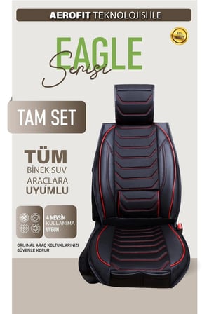 Volkswagen Touareg Uyumlu Lüx Deri Oto Koltuk Kılıfı Ön Arka Takım TREND Serisi SİYAH KIRMIZI