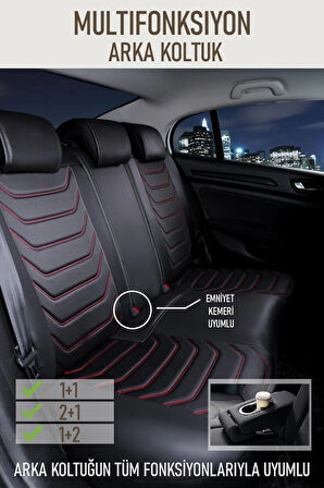 Chery Niche Uyumlu Lüx Deri Oto Koltuk Kılıfı Ön Arka Takım TREND Serisi SİYAH KIRMIZI