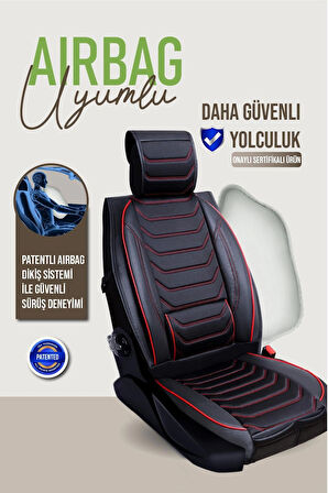 Renault R12 TSW Uyumlu Lüx Deri Oto Koltuk Kılıfı Ön Arka Takım TREND Serisi SİYAH KIRMIZI