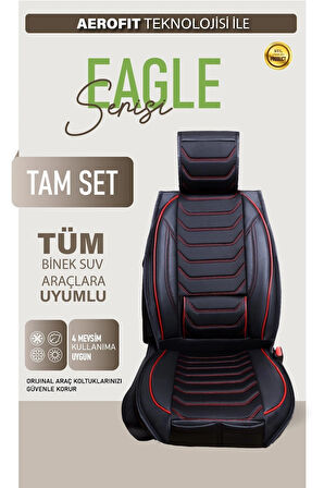 Tata Vista Uyumlu Lüx Deri Oto Koltuk Kılıfı Ön Arka Takım TREND Serisi SİYAH KIRMIZI