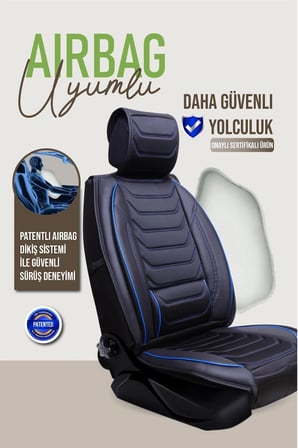 Renault Talisman Uyumlu Lüx Deri Oto Koltuk Kılıfı Ön Arka Takım TREND Serisi SİYAH MAVİ
