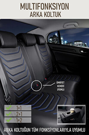 Seat Leon Station Wagon Uyumlu Lüx Deri Oto Koltuk Kılıfı Ön Arka Takım TREND Serisi SİYAH MAVİ