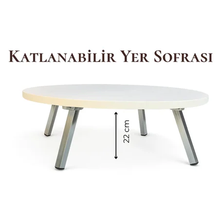 Katlanır Metal Ayaklı Yuvarlak Yer Sofrası 80cm – Beyaz Renk Hamur Açma ve Çok Amaçlı Masa