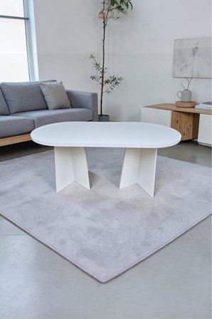 Oval Salon Yemek Masası Mantar Ayak 36mm Kalın Kenarlı 160x90 -Beyaz