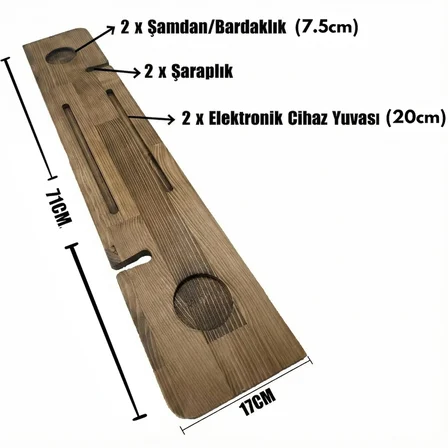 Ahşap Küvet Üstü Tepsi 71 cm – Telefon, Mum ve Kadeh Tutuculu