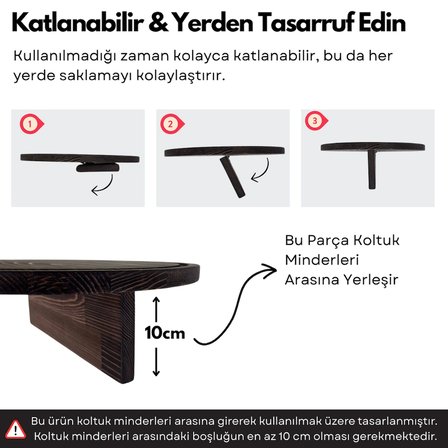  Katlanabilir Masif Ahşap Koltuk Sehpası Minder Arası Tepsi - 35.5x35.5cm