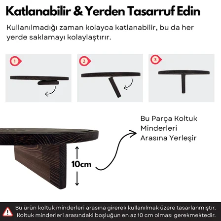  Katlanabilir Masif Ahşap Koltuk Sehpası Minder Arası Tepsi - 35.5x35.5cm