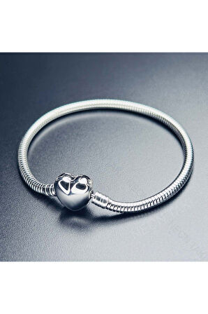Charm Taşıyıcı, Paslanmaz Çelik, Pan Bileklik 139, Kalp Klipsli, 19cm, Gümüş renk