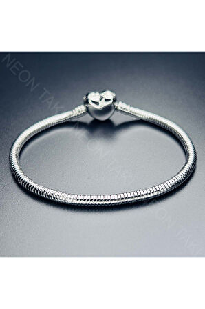 Charm Taşıyıcı, Paslanmaz Çelik, Pan Bileklik 139, Kalp Klipsli, 19cm, Gümüş renk