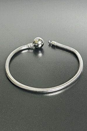 Charm Taşıyıcı, Paslanmaz Çelik, Pan Bileklik 141, Küre Klipsli, 17cm, Gümüş renk