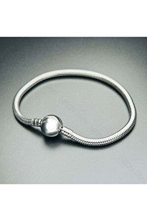 Charm Taşıyıcı, Paslanmaz Çelik, Pan Bileklik 141, Küre Klipsli, 17cm, Gümüş renk