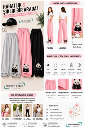 Yazlık Kız Erkek Unisex Çocuk Baggy Kalıp Siyah, Pembe, Gri 3'lü Eşofman Altı Takımı
