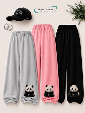Yazlık Kız Erkek Unisex Çocuk Baggy Kalıp Siyah, Pembe, Gri 3'lü Eşofman Altı Takımı