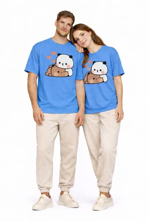 Nevermind Sevimli Panda Baskılı Sevgili Kombini Çift Tişört Oversize Tişört 2'li Set