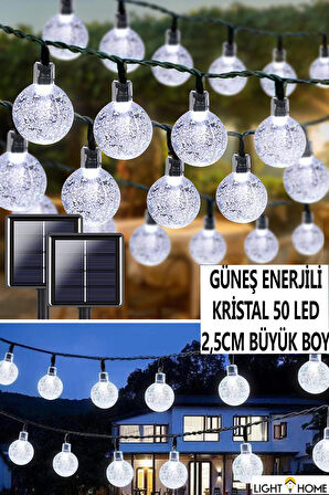 50 Led 7 Metre Beyaz Kristal Küre 8 Modlu Bahçe Düğün Parti Dekor Işıkları Güneş Enerjili Işıklar