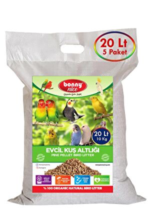 Bonny Nice Doğal Kuş Kumu Çam Pelet Papağan Kuş Kafes Altlığı 10 Kg 20 Lt (5 Adet)