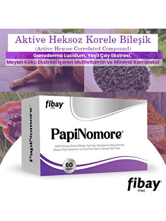 Papinomore 60 Kapsül (AKTİVE HEKSOZ KORELE BİLEŞİK, GANODERMA, YEŞİL ÇAY EKSTRESİ)
