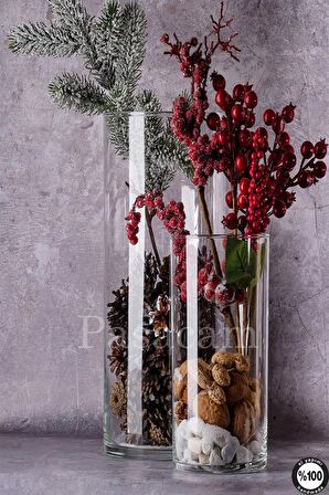 Delizli El İmalati 2'li 10 cm 25+30 Cm - El İşciliği Silindir Vazo Cam KALIN TABANDIR KESİNLİKLE