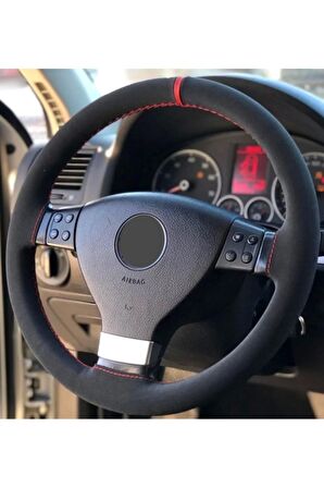 Vw Passat B8-b8,5 Uyumlu Kırmızı Yüzüklü Alkantra Direksiyon Kılıf