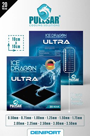 Ice Dragon® Ultra Thermal/Termal Pad - 100x100 mm Boyutlarında, 1,75 mm Kalınlıkta - 20.0 W/m-K İletkenlik - Yüksek Performans ve İletken Termal Pad !