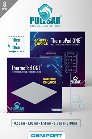 Pullsar Thermopad One - 100x100 mm | 1,00 mm Kalınlık | 8 W/m-K İletkenlik ile Oyununuzu Soğutmanın Yeni Yolu!